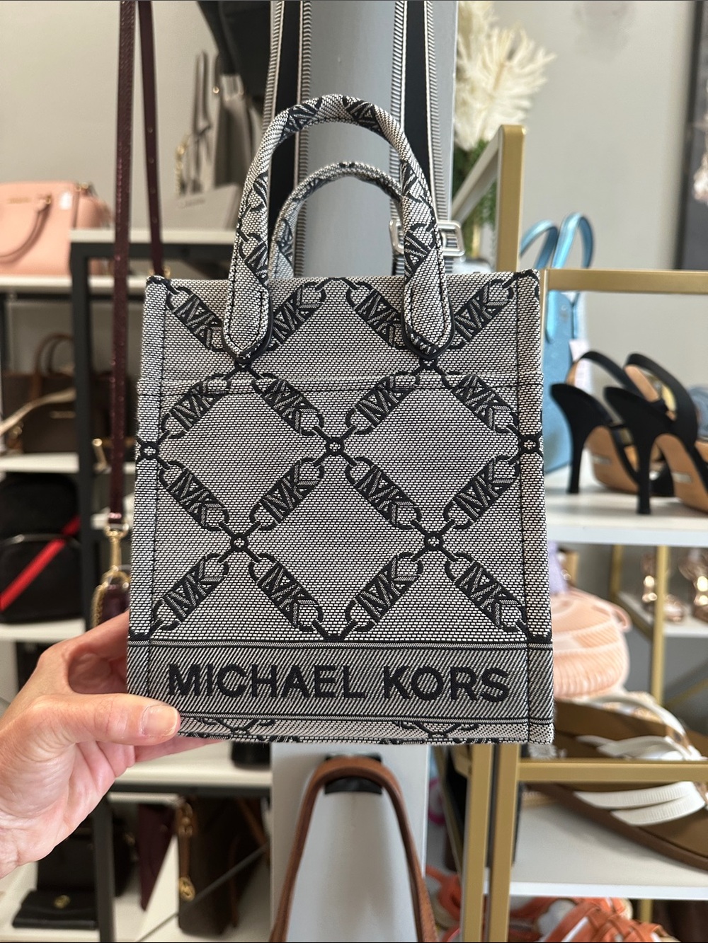 MICHAEL KORS Black and White Logo Mini Tote